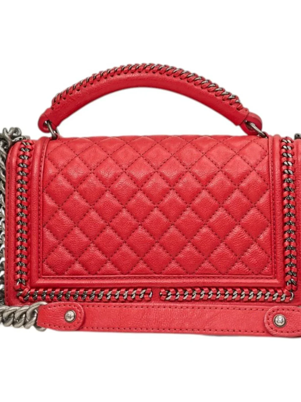 Chanel Red Calfskin Medium Chain Around Boy Bag